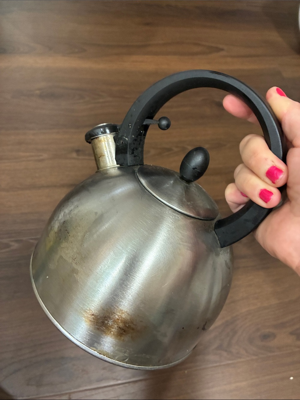 VINTAGE COPCO Stainless Steel Whistling Tea Kettle with Black Handle - Silver